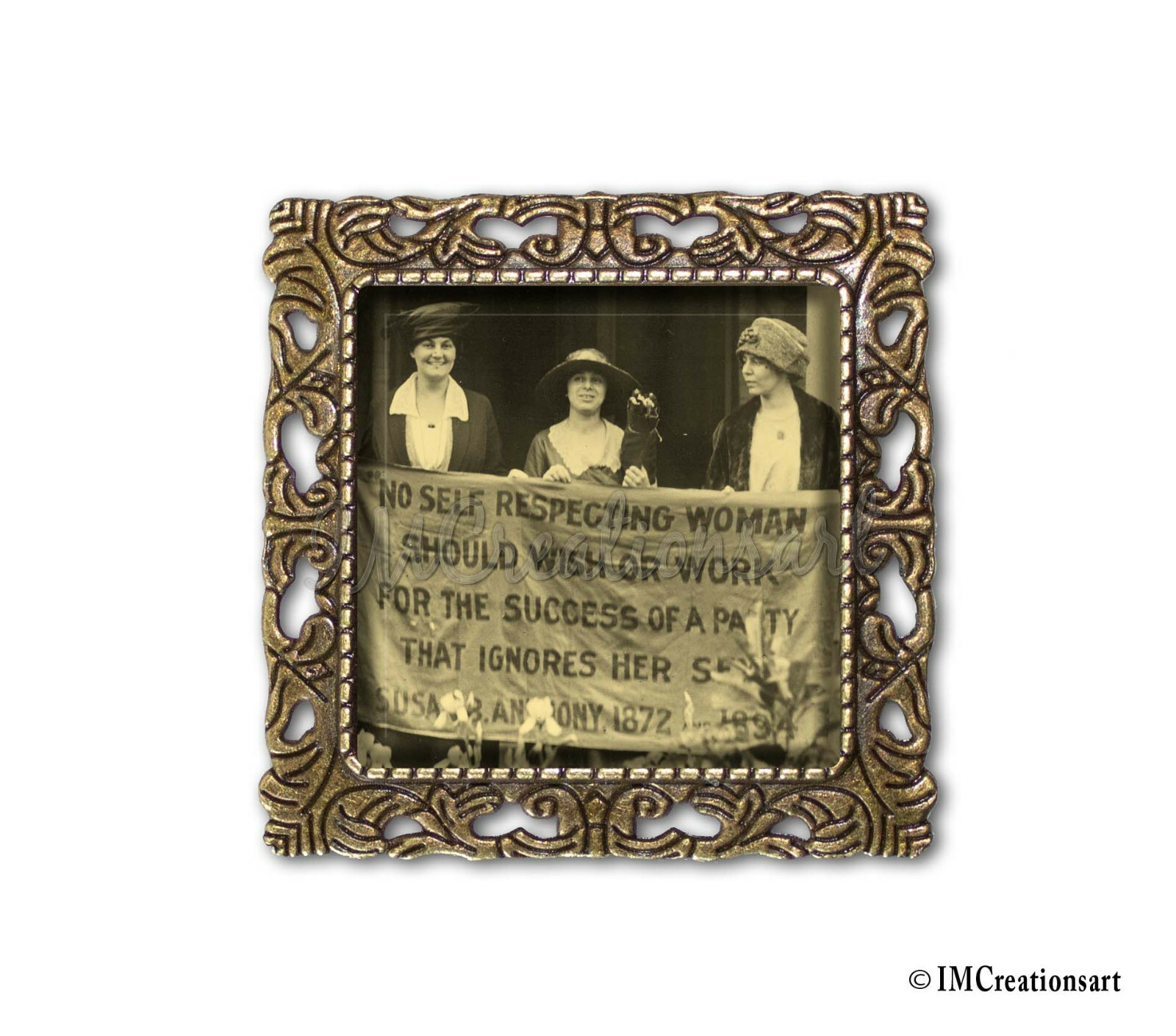 Vintage Woman Suffrage Design Handmade Square Glass BROOCH pin Jewelry