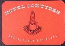 HOTEL SCHUTZEN Rheinfelden Bei Basel Vintage Luggage Label Switzerland 3 x 4.5"