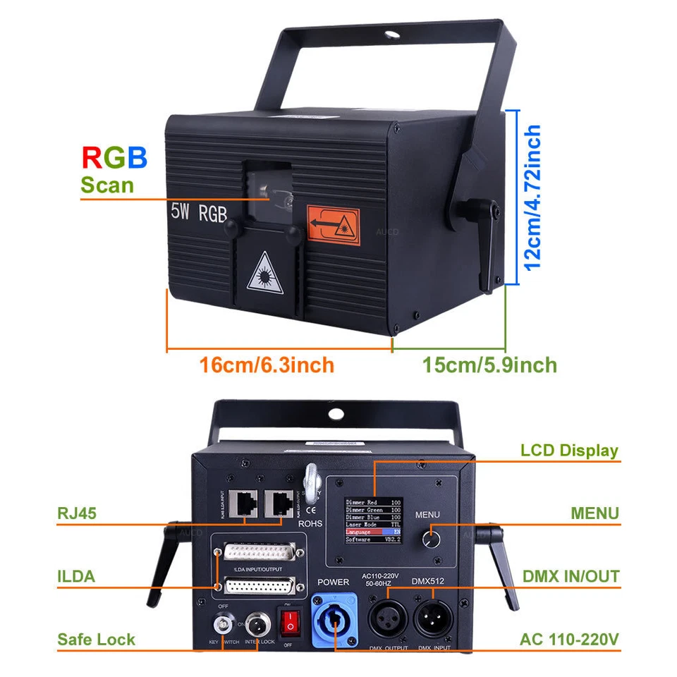 iOS Android App 5W RGB Animate Laser ILDA DMX Beam Disco Projector Stage Lights - Image 3 of 4