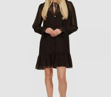 $195 Michael Kors Women's Black Tie-Neck Dewdrop Texture Dress Size XS