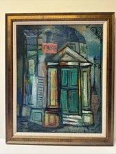 MID CENTURY CUBIST PAINTING REMO FARRUGGIO ABSTRACT CAFE URBAN ANTIQUE FAMOUS