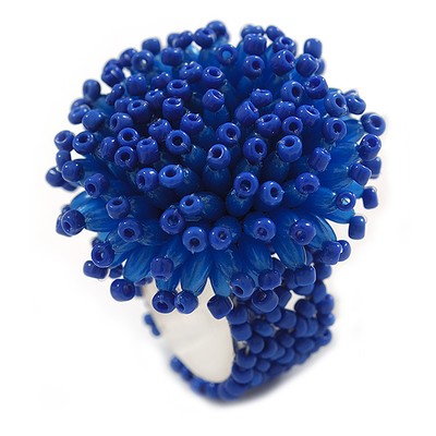 40 mm Durchmesser/Blau Acryl/Glas Perle Gänseblümchen Blume Flex Ring - Größe M