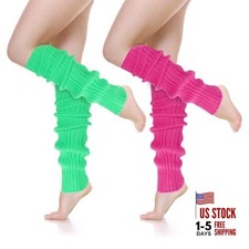 2 Pairs Neon Leg Warmers 80s Accessories for Women, Neon Pink and Green Socks,