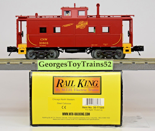 MTH RAILKING 3 RIELES O #10805 CNW CHICAGO NOROESTE ACERO FURGÓN DE COLA 30-77305 NUEVO EN CAJA | Condition: New