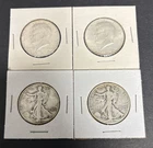 Kennedy & Walking Liberty Half Dollars Lot Of 4 90% Constitutional Silver Coins