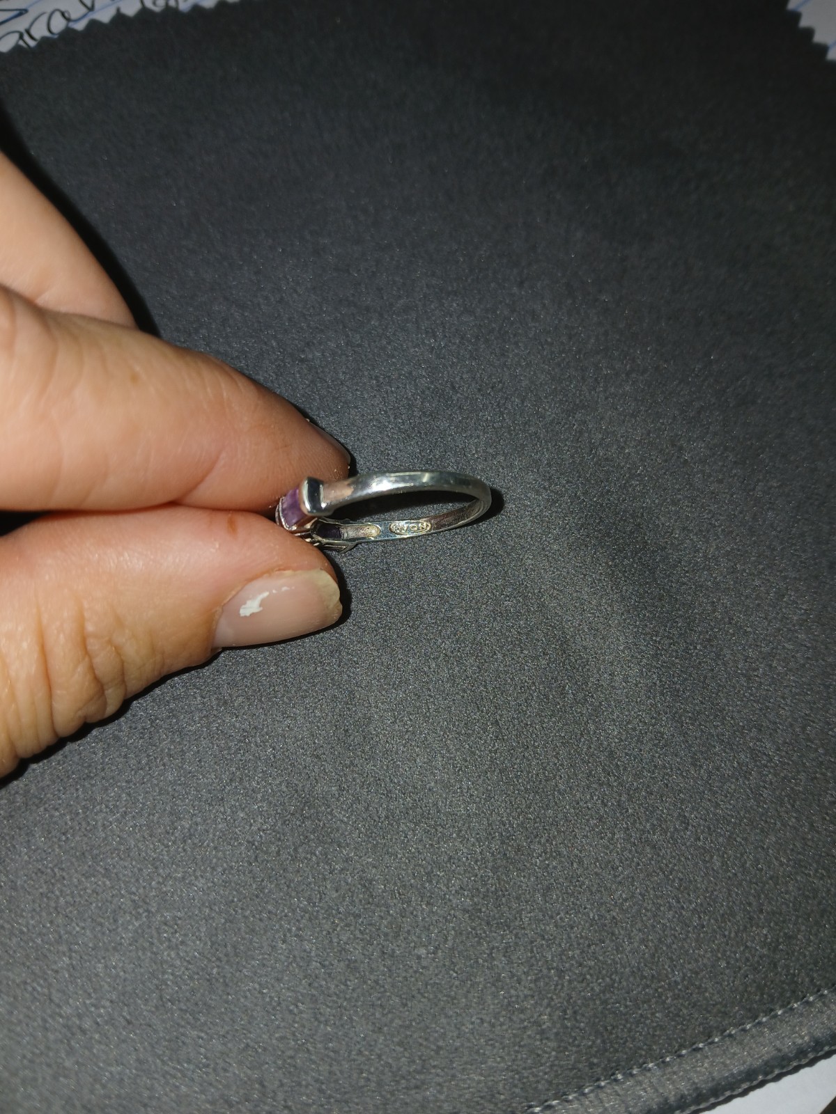 Rectangle Amethyst 3 Stone 925 Ring - image 8