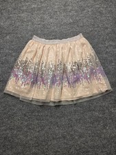 Cat  Jack Girl's Short Skirt Beige Sz XL 14 Stretchable Waist Lace Shiny Stars