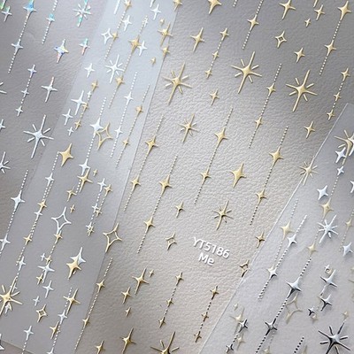 3D Nail Art Stickers Decals Gold Silver Rhinestone Stars Decals Decoration