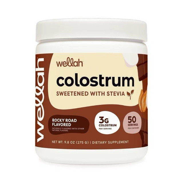 wellah Colostrum Powder Rocky Road Flavor Sweetened w/ Stevia 9.8 oz