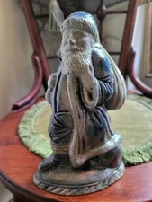 Vintage Rowe Pottery 1988 Christmas Santa Colbat Blue Salt Glazed Cambridge Wis