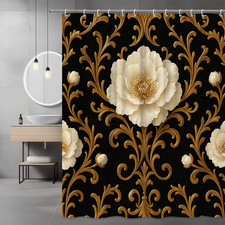 Elegant Floral Black and Gold Shower Curtain