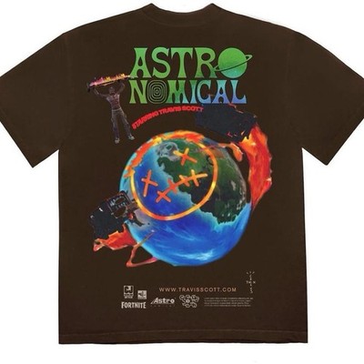 Travis Scott Astronomical Fortnite Men s T-Shirt Brown Size XXL RARE Cactus Jack