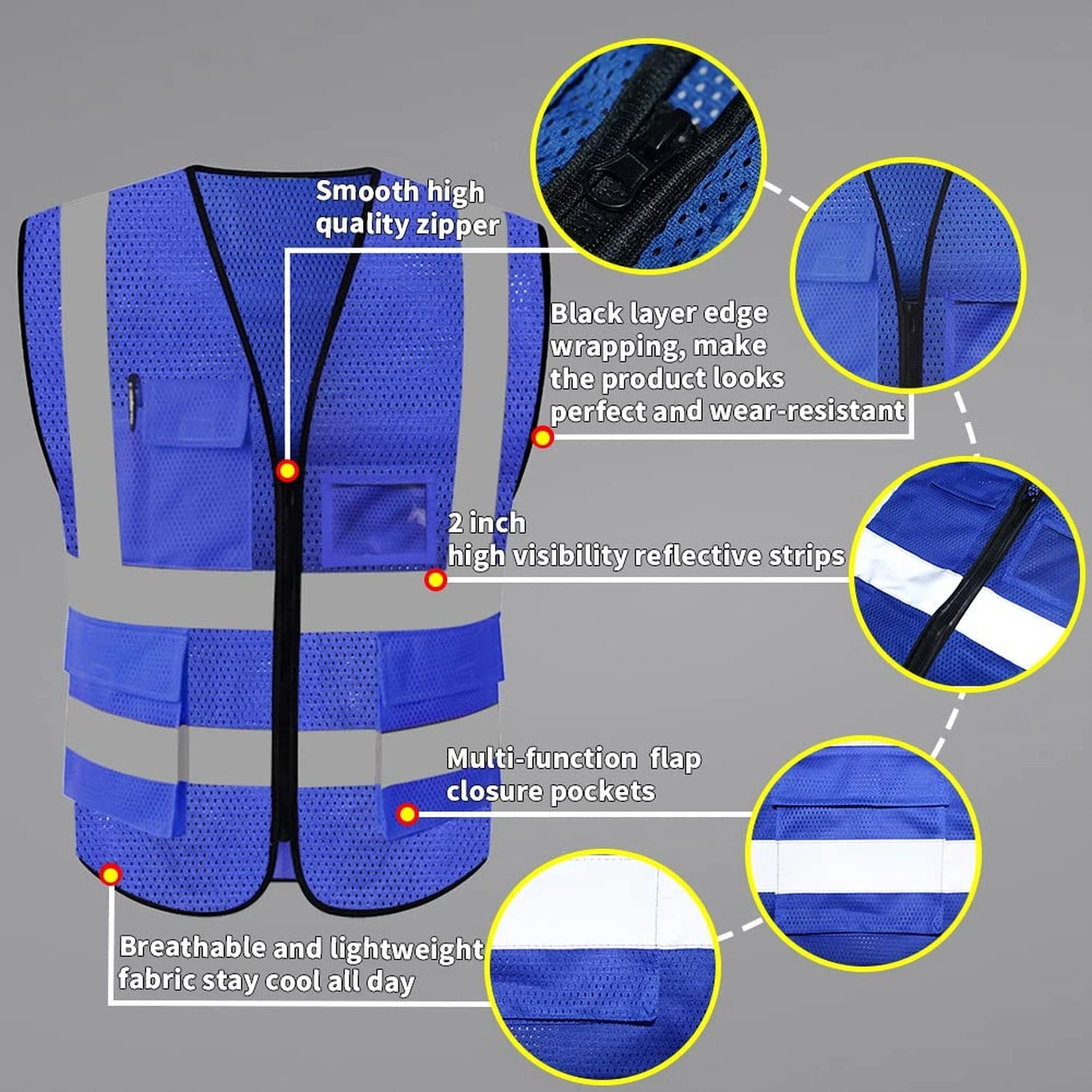 HYCOPROT High Visibility Mesh Safety Reflective Vest with Pockets and Zipper,... image 3