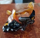 Beautiful Vintage Chinese Hand Carved Agate Koi Fish  Sculpture On Wooden Stand — photo 6