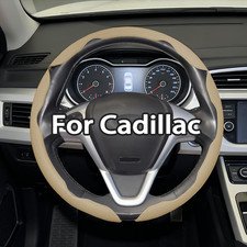 15 Nappa Leather Beige Car 3pcs Segmented Steering Wheel Cover For Cadillac