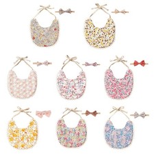 Baby Cotton Linen Printing Bowknot Headband Bibs Set Double Sided Saliva Towel