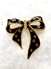 Vtg gold tone enamel Polka Dot Bow Pin