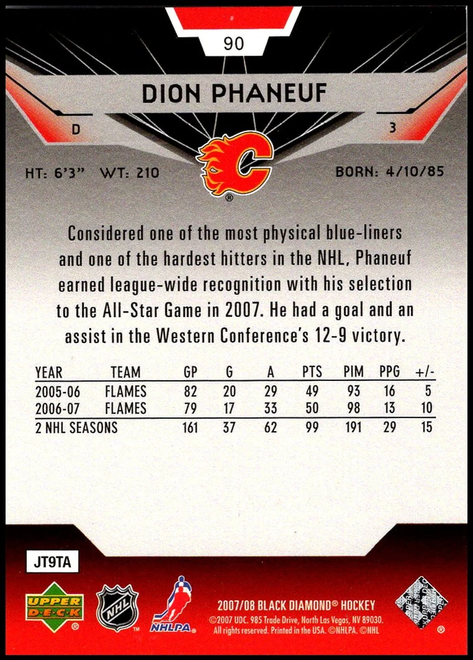 2007-08 UD Black Diamond #90 Dion Phaneuf - Double Diamond FREE SHIPPING! - Image 2 of 2