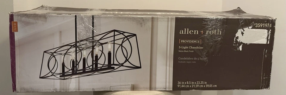 Lámpara colgante Allen + Roth Providence de 5 luces negra mate Foto 3 de 4