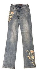 Lucky Brand Women's Mid Rise Straight Blue Jeans Floral Embroidered 0/25R