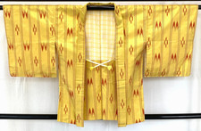 Japanese Vintage Kimono Haori Jacket Silk Yellow Tumugi Traditional 30 in