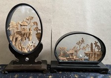 Pair of Vintage Cork 3D Hand Carved Art In Gl...