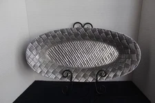 Macy's The Cellar Pewter Basket Weave Oval Bread Serving Tray 