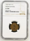 1922 No D Lincoln Cent Strong Reverse NGC G 4 BN