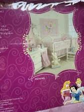 Disney Princess 3pc Crib Accessory Set Fitted Sheet Skirt Diaper Stacker Pink