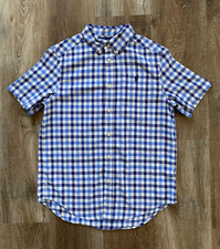 RALPH LAUREN Blue Gingham Short Sleeve Button-Down Shirt Boys Size Large 14-16