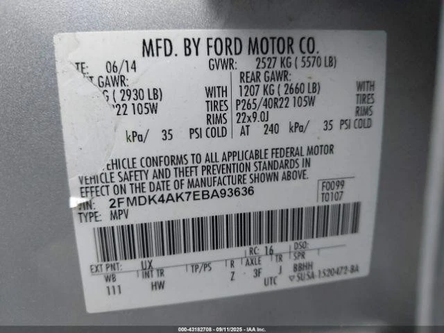 Used Left Sun Visor fits: 2014 Ford Edge w/illumination Left Grade A Foto 4 de 4