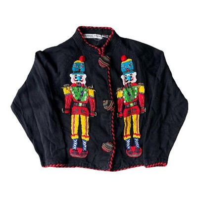 VTG Michael Simon Nutcracker Cardigan Christmas Holiday Sweater 90s Women s Sz 1