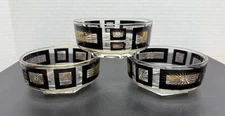 Vintage Set of 3 MCM Jeanette Black Gold Atomic Starburst Glass Bowls 4.5”