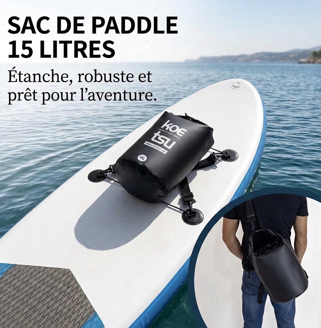 Sac Étanche 15L pour Paddle et Kayak | Gardez vos Affaires au Sec en Mer