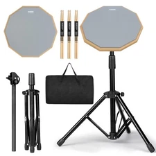 Drum Practice Pad Snare Drum Stand Set 12 in with Double Sided Silent Drum Pad,