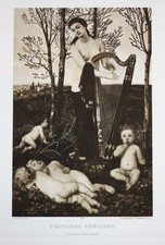 Arnold Böcklin Frühling spring Harfe harp Kinder children nude Akt Jugendstil