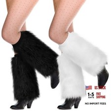 2 Pairs fur fluffy leg warmers women white Fuzzy leg warmers Faux One Size