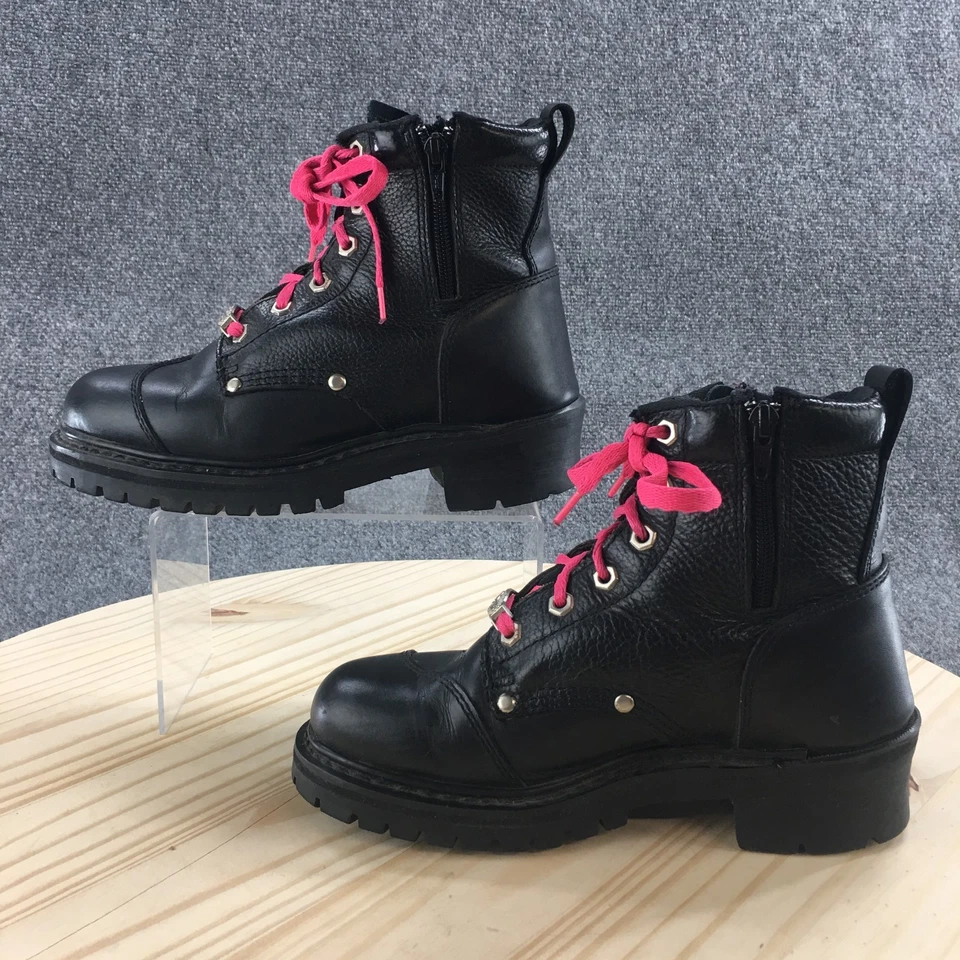 Harley Davidson Boots Womens 7 Combat Black Leather Lace Up Comfort Ankel Top - Image 2 of 4