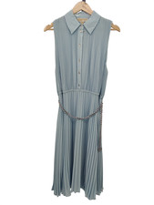 Michael Kors Women Ribbed Stretch Knit Polo Midi Dress Blue L