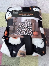 Hallow Scream Halloween Cute Ghost & Pumpkin Super Soft Print Throw Blanket