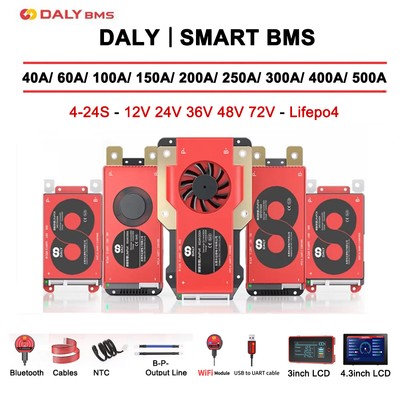 Daly BMS 4-24S 12V 24V 36V 48V 72V Lifepo4 40A-500A Common Port with Balance lot