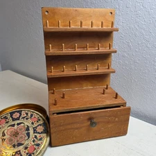 Vintage Primitive Wooden Thread Spool Organizer Rack Drawer Sewing Craft Storage