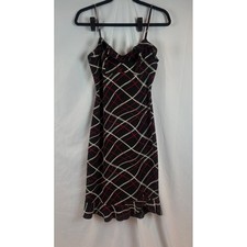 Vintage Black Red White Plaid Print Spaghetti Strap Ruffle Hem Midi Dress