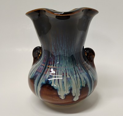 Bill Campbell Unique Double Handle Drip Glaze 6 Inch Art Pottery Vase Signed 