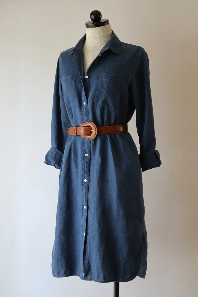 Everlane Azul Lino Cambray Abotonado Manga Larga Ropa de Trabajo Camisa Mujeres 4 Foto 4 de 4