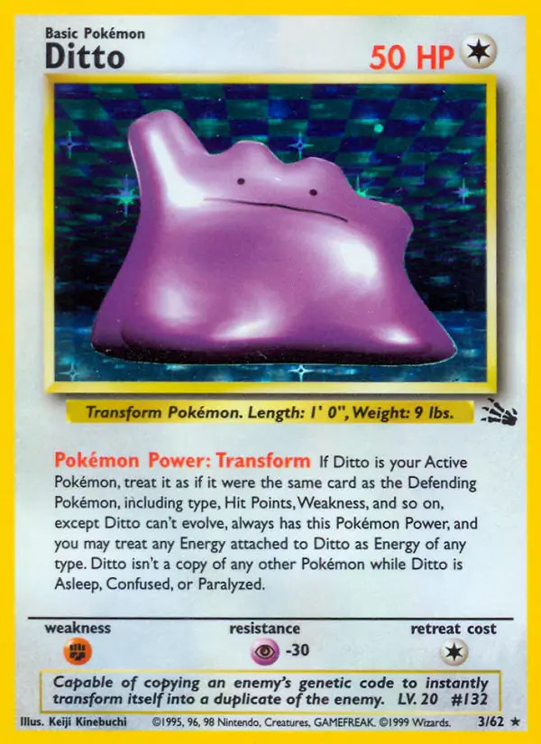 Ditto - 3/62 - Pokemon Fossil Unlimited Holo Rare Card WOTC LP
