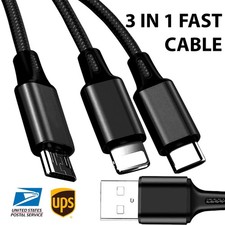 3-in-1 Fast Charging Cable USB-C Micro-USB/ iPhone/ Android 1.2M Nylon Braided