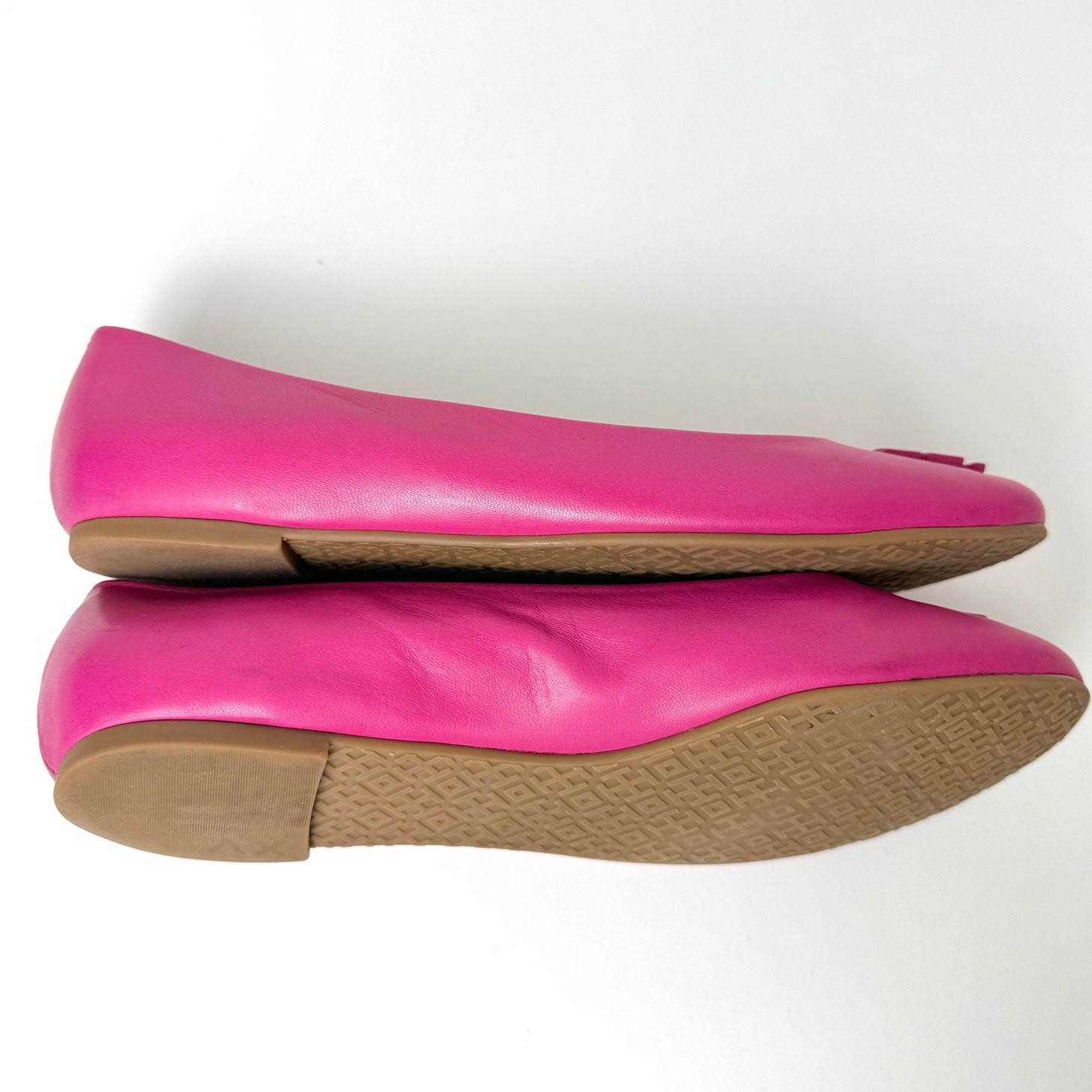 Tory Burch Lowell Ballet Flats Round-Toe Magenta Leather with Double T Logo 8.5M thumbnail 8