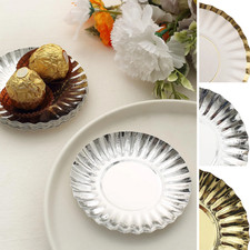 50 Metallic 3.5 in Round Disposable Dessert Paper Plates Scalloped Trim Party