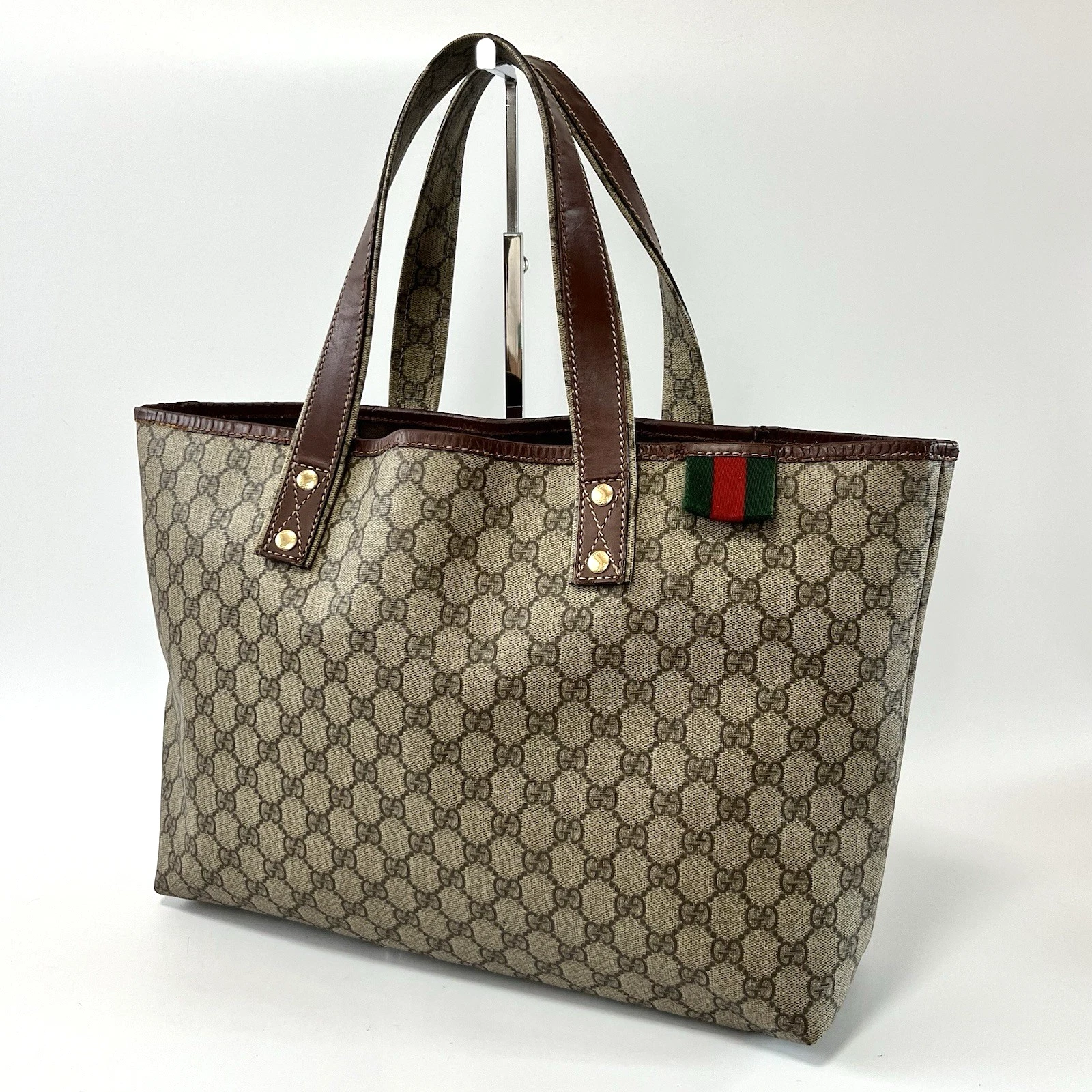 Borsa tote vintage Gucci linea Sherry GG PVC pelle autentica dal Giappone #413